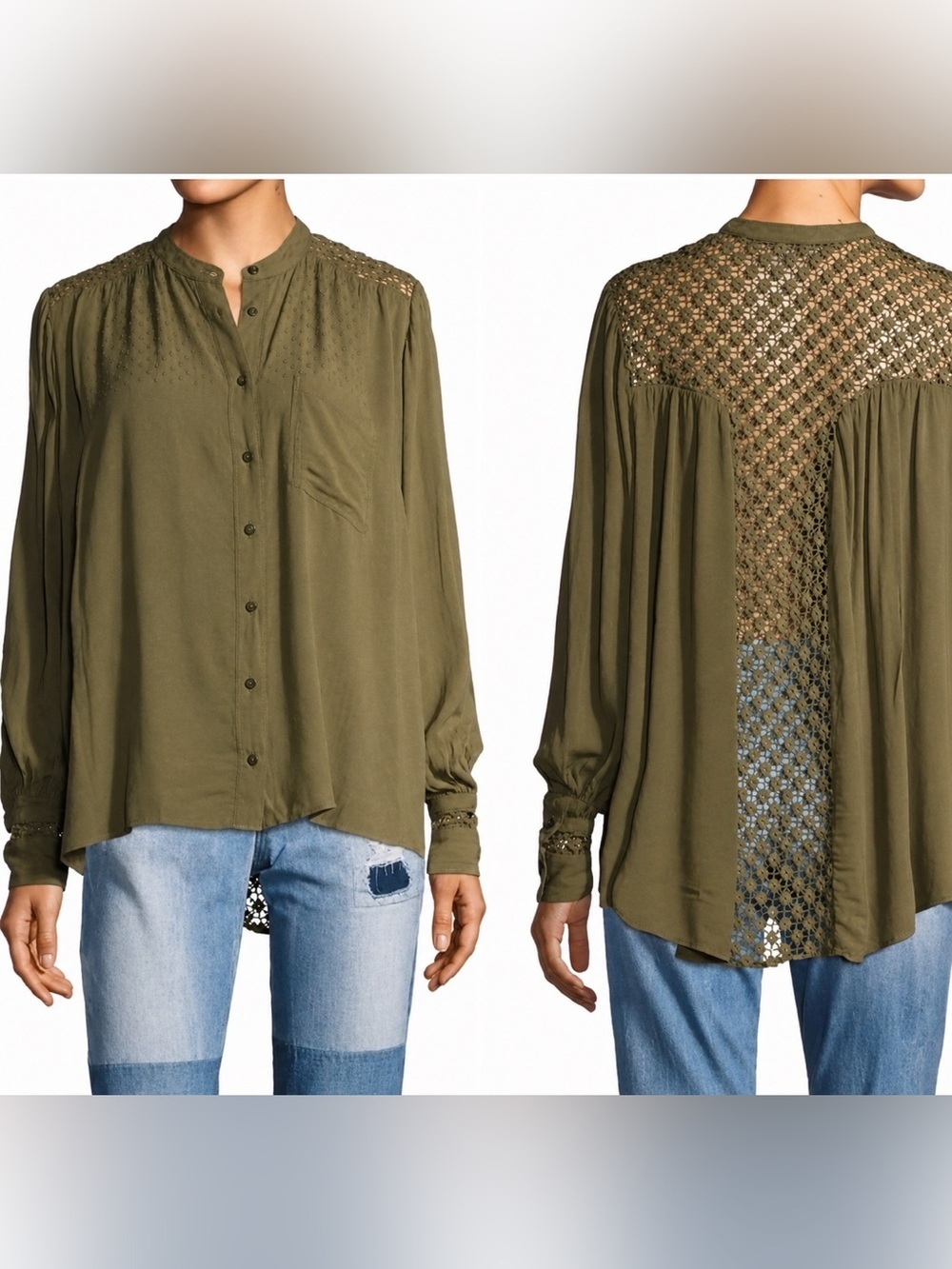 Free People The Best Button Front Crochet top, medium
